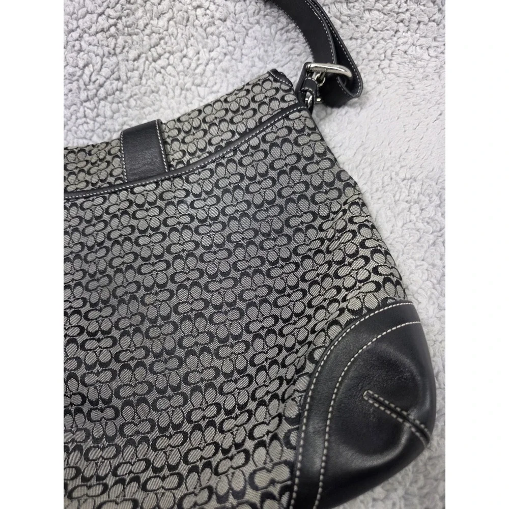 Coach K3M 6376 Black Signature Canvas Leather Adjustable Shoulder Bag‎